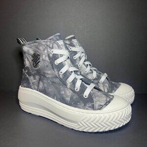 Justice Sport Grey & White High Top Zip & Lace Up Girls Canvas Sneakers Shoes 3